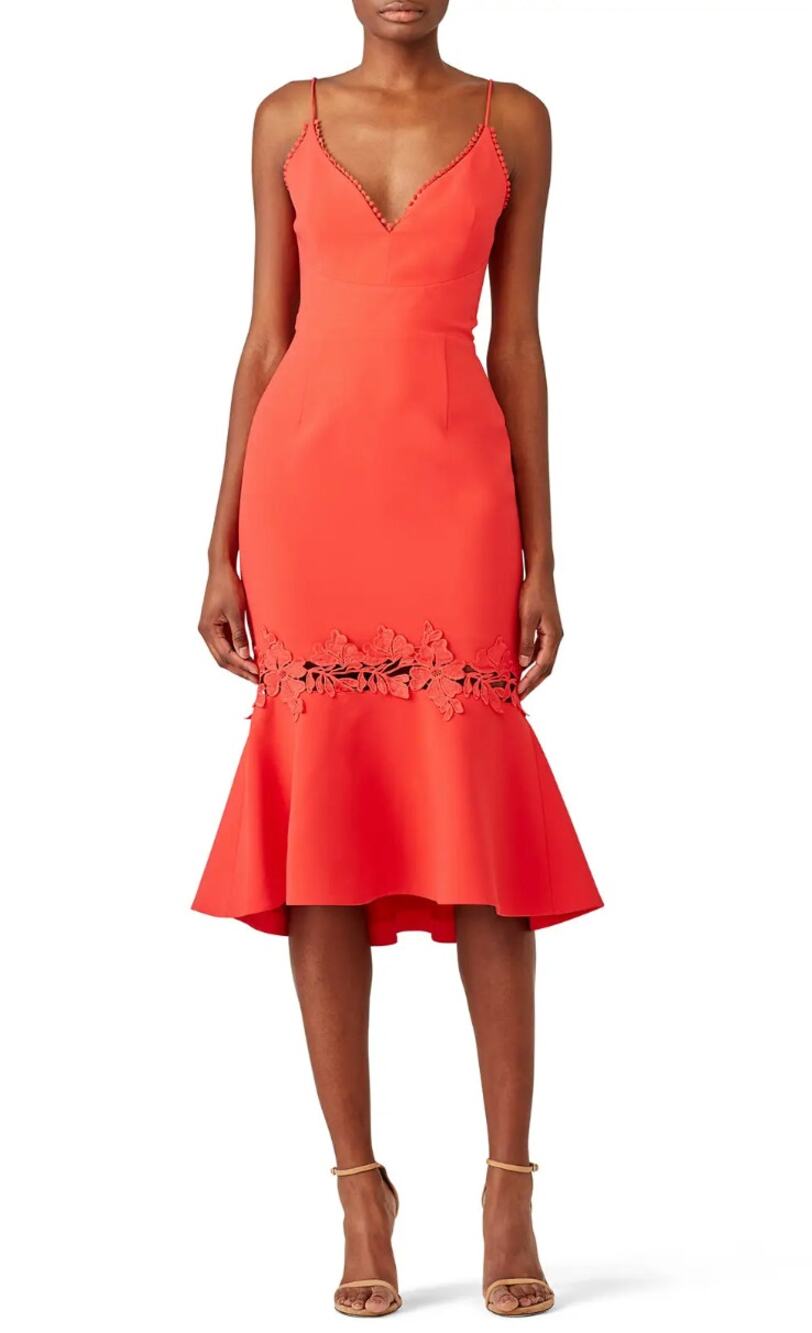 NICHOLAS Phoenix Red Orange Sleeveless V-Neckline Flounce Hem Dress Size 4